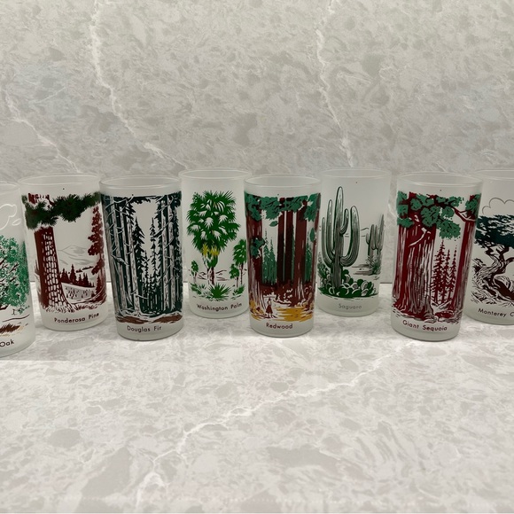 Libbey Dining Vintage 8 Libbey Frosted Iced Tea Glasses Tree Scenes